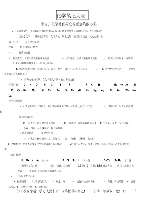 中考化学状元笔记及知识点集[1]