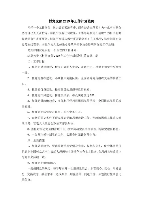 最新-村党支部2019年工作计划范例 精品