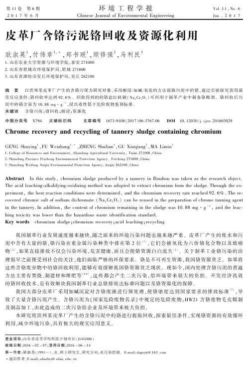 皮革厂含铬污泥铬回收及资源化利用