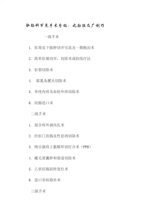 肛肠科常见手术分级