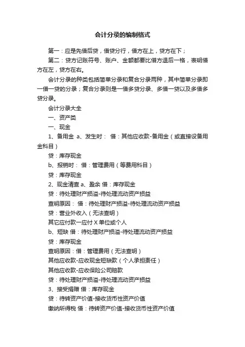 会计分录的编制格式