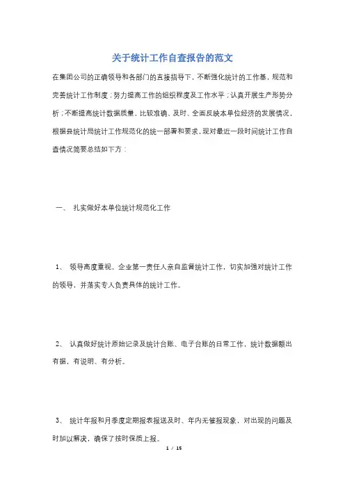 关于统计工作自查报告的范文