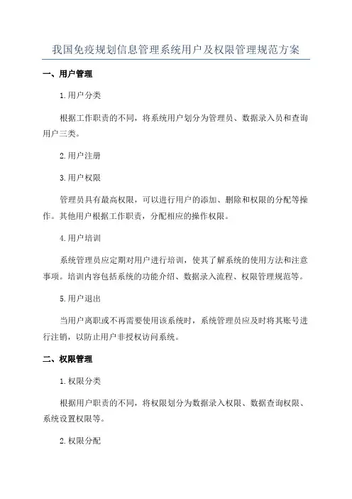 我国免疫规划信息管理系统用户及权限管理规范方案