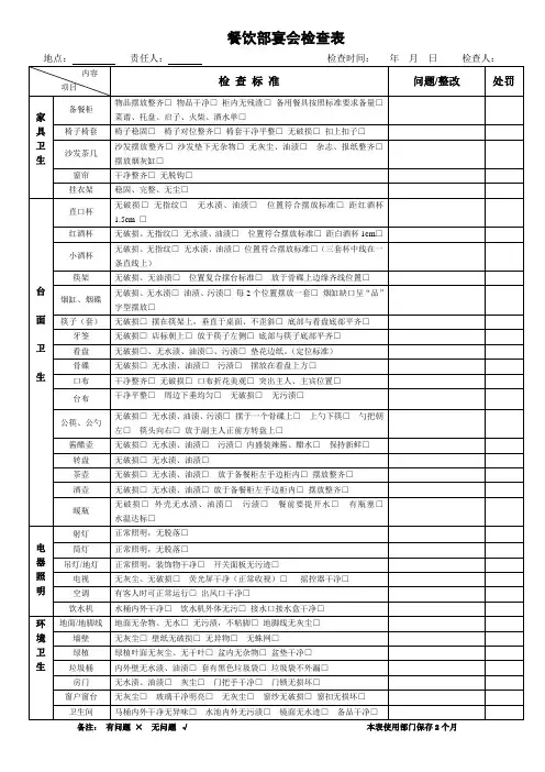 餐饮部宴会检查表