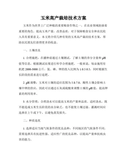 玉米高产栽培技术方案