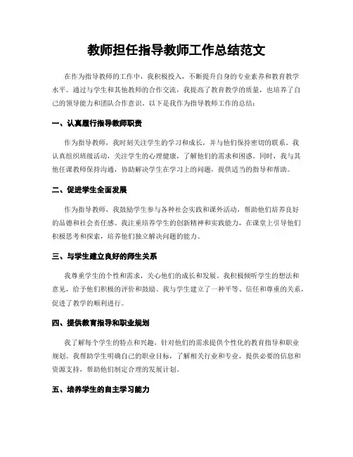 教师担任指导教师工作总结范文