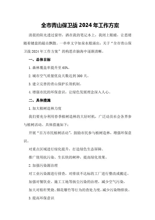 全市青山保卫战2024年工作方案