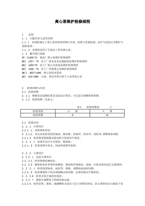 离心泵维护检修规程---精品管理资料