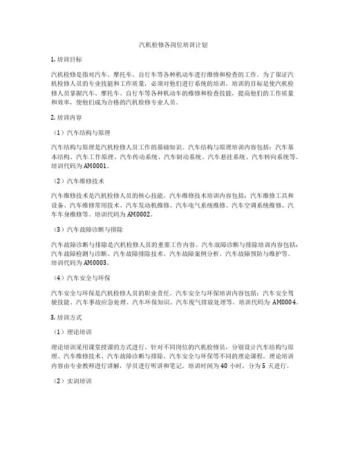 汽机检修各岗位培训计划