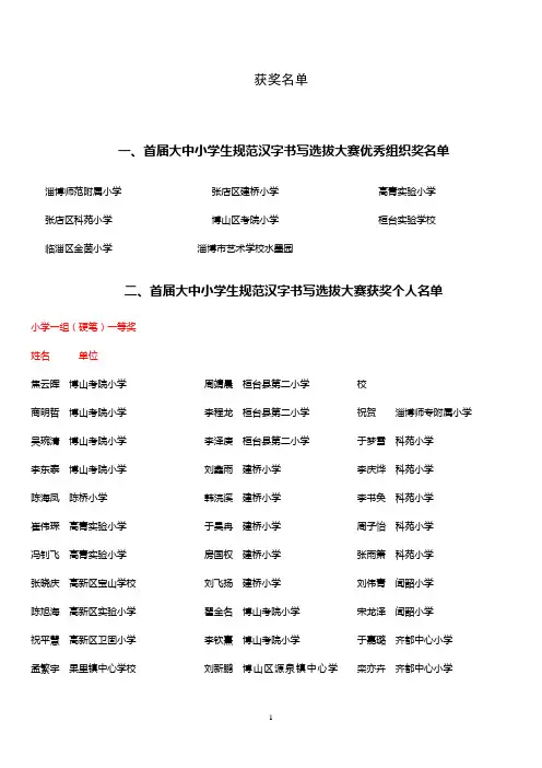 获奖名单