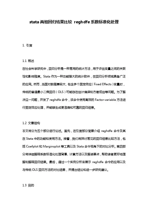 stata两组回归结果比较 reghdfe系数标准化处理