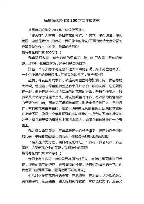 描写荷花的作文200字二年级优秀