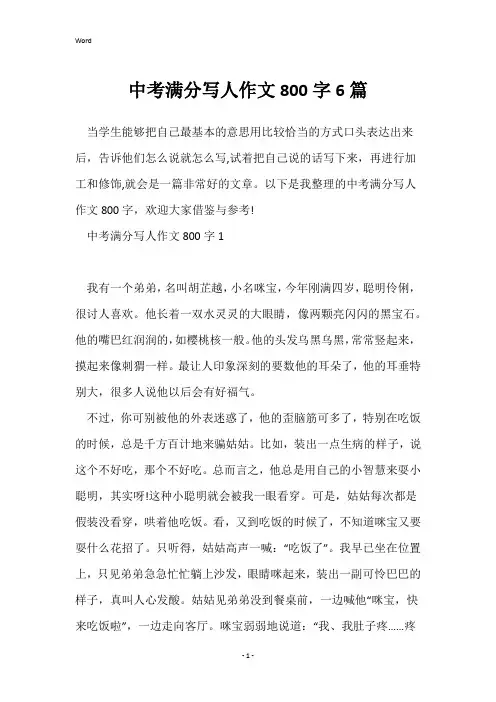 中考满分写人作文800字6篇