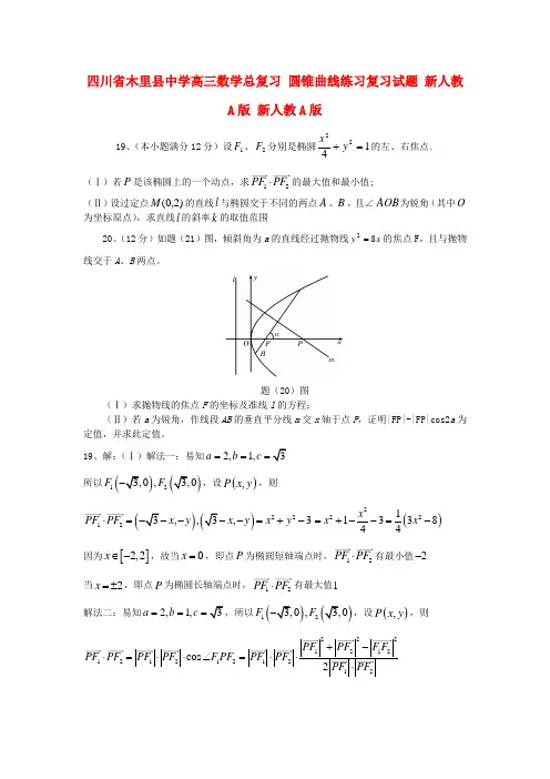四川省木里县中学高三数学总复习 圆锥曲线练习复习试题 新人教A版 新人教A版