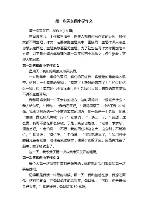 第一次买东西小学作文（13篇）