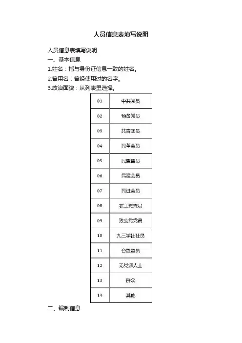 人员信息表填写说明