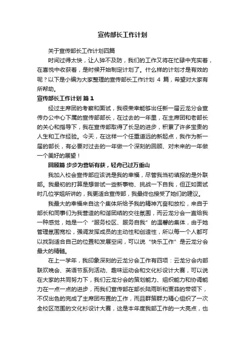 宣传部长工作计划