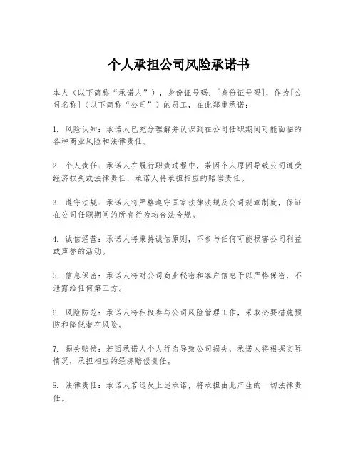 个人承担公司风险承诺书