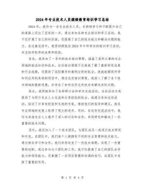 2024年专业技术人员继续教育培训学习总结（2篇）