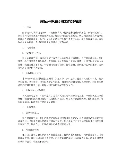 保险公司风控合规工作自评报告