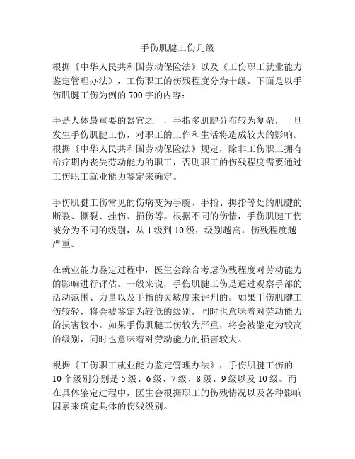 手伤肌腱工伤几级