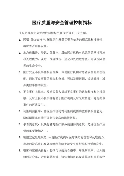 医疗质量与安全管理控制指标