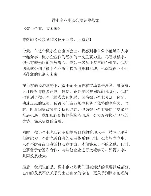 微小企业座谈会发言稿范文