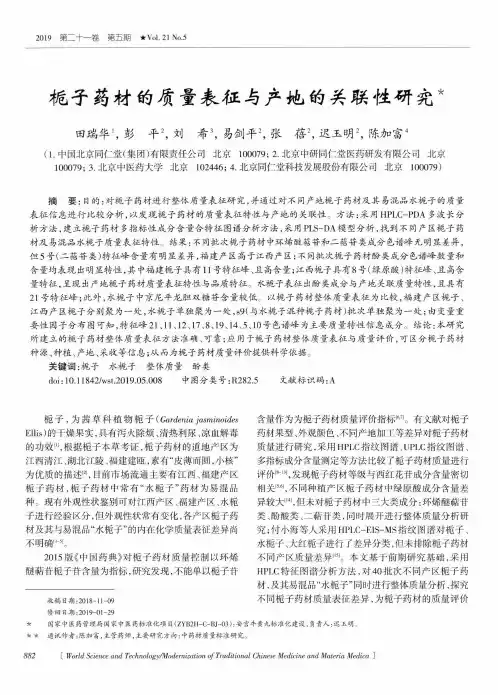 栀子药材的质量表征与产地的关联性研究