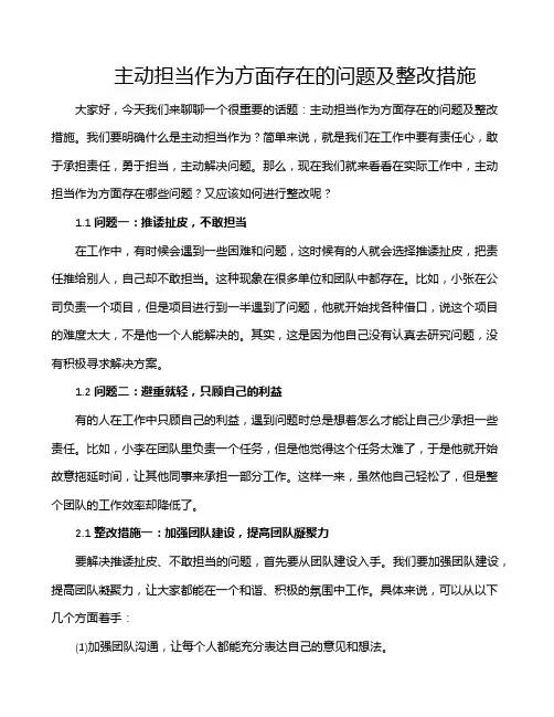 主动担当作为方面存在的问题及整改措施