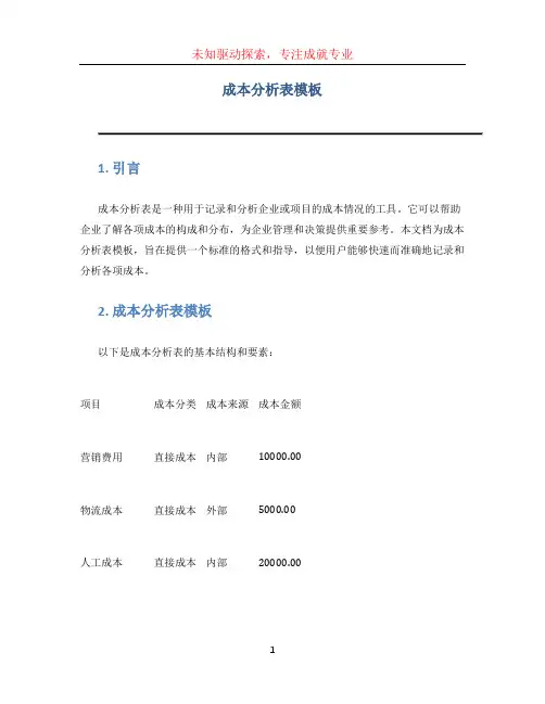 成本分析表模板