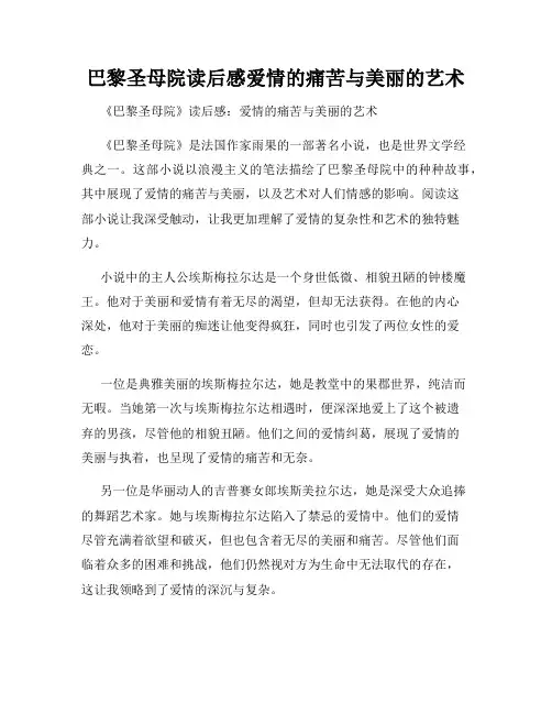 巴黎圣母院读后感爱情的痛苦与美丽的艺术