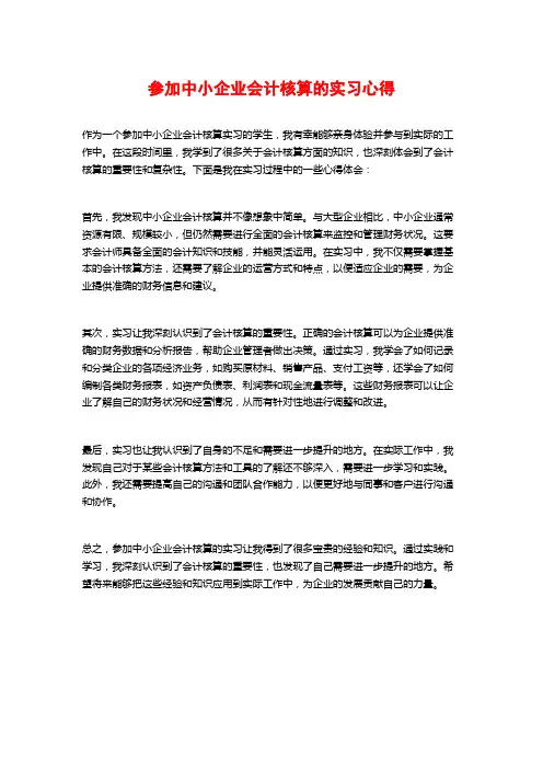 参加中小企业会计核算的实习心得
