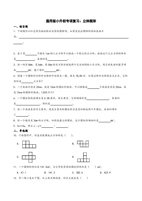 人教版六年级下册数学(全国通用)小升初专项复习：立体图形(专项练习)