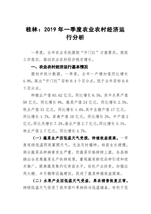 桂林：2019年一季度农业农村经济运行分析