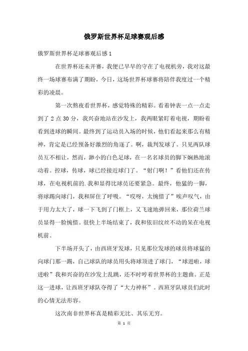 俄罗斯世界杯足球赛观后感