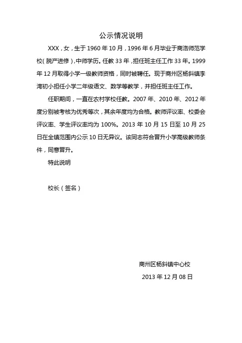 公示情况说明