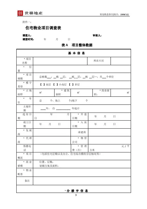 世联地产—跑盘表