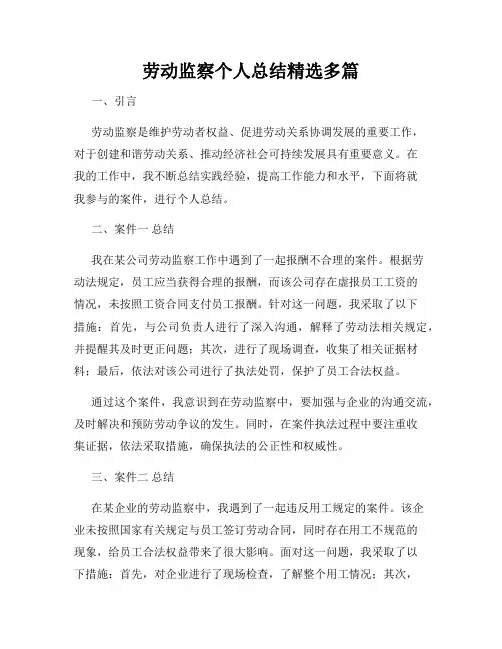 劳动监察个人总结精选多篇