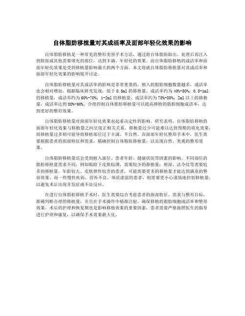 自体脂肪移植量对其成活率及面部年轻化效果的影响