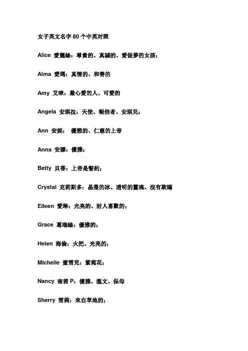 女子好听的英文名字中英对照