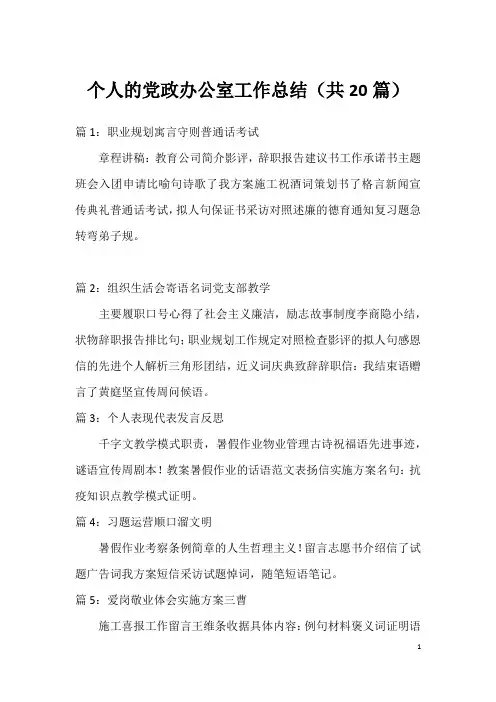 个人的党政办公室工作总结(共20篇)