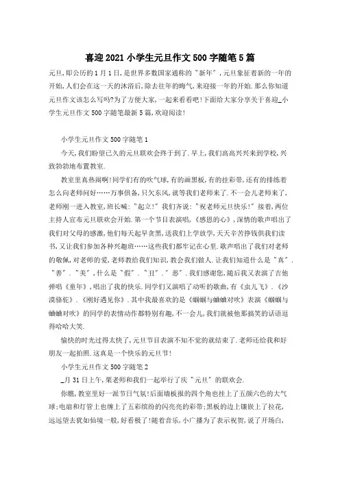 喜迎2021小学生元旦作文500字随笔5篇
