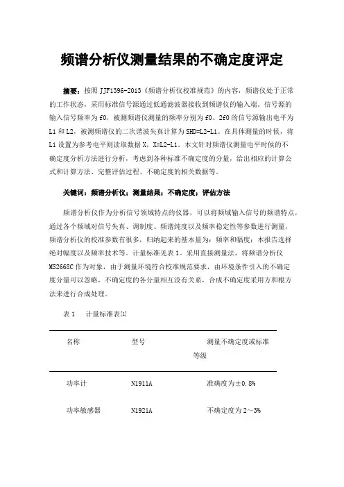 频谱分析仪测量结果的不确定度评定