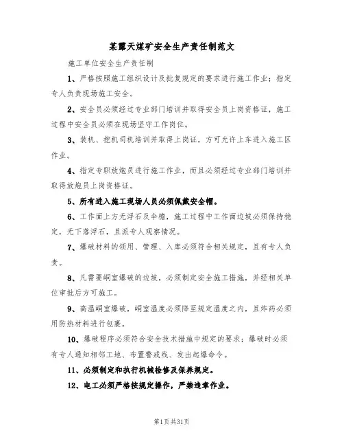 某露天煤矿安全生产责任制范文(2篇)