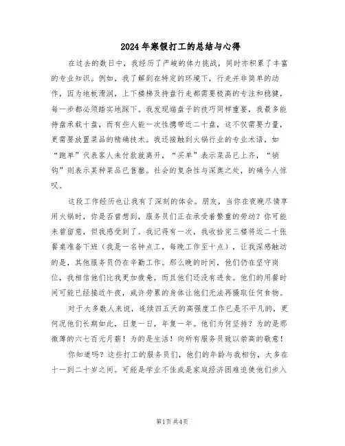 2024年寒假打工的总结与心得（三篇）