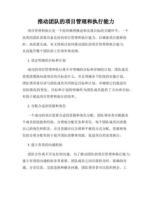 推动团队的项目管理和执行能力