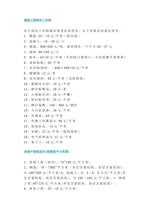 建筑工程清包工价格