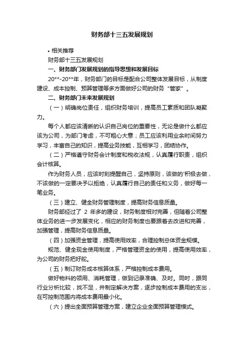 财务部十三五发展规划