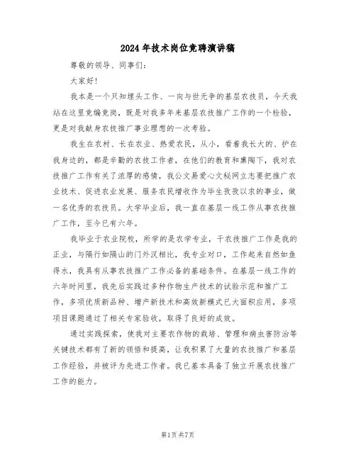 2024年技术岗位竞聘演讲稿(四篇)