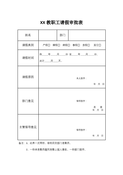 职工请假(销假)审批表